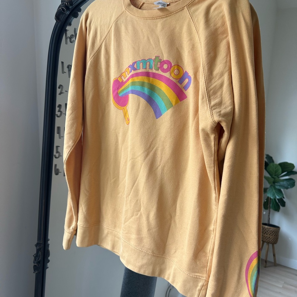 Yellow MXMTOON Rainbow Graphic Lightweight Crewneck Sweatshirt